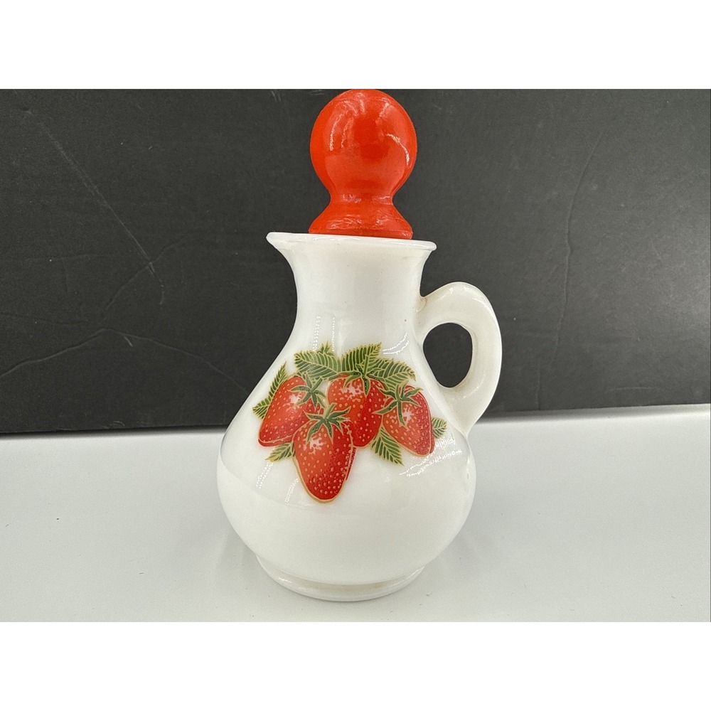 Vtg Avon Strawberries &Cream Milk Glass Decanter Decor Empty Jar